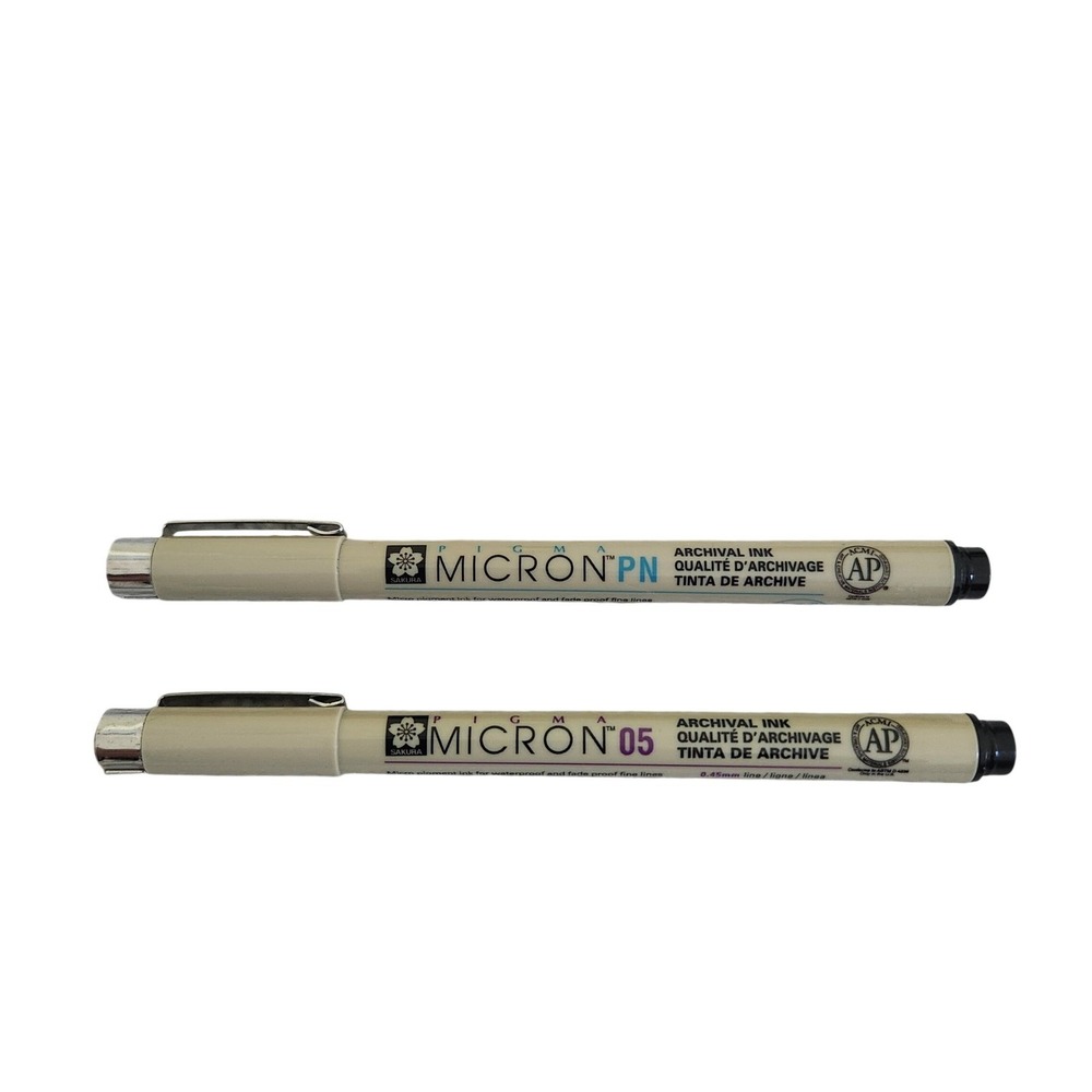 Sakura Pigma Micron Pens PN and‎ 05 Black Archival Ink Fineliners Set of 2
